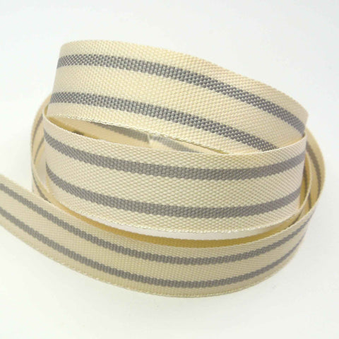 15mm Tea Towel Stripe Grey Ribbon