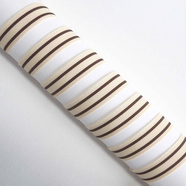 15mm Tea Towel Stripe Chocolate Brown Ribbon