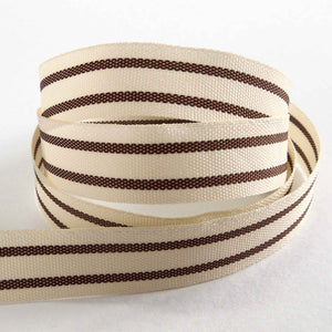 15mm Tea Towel Stripe Chocolate Brown Ribbon