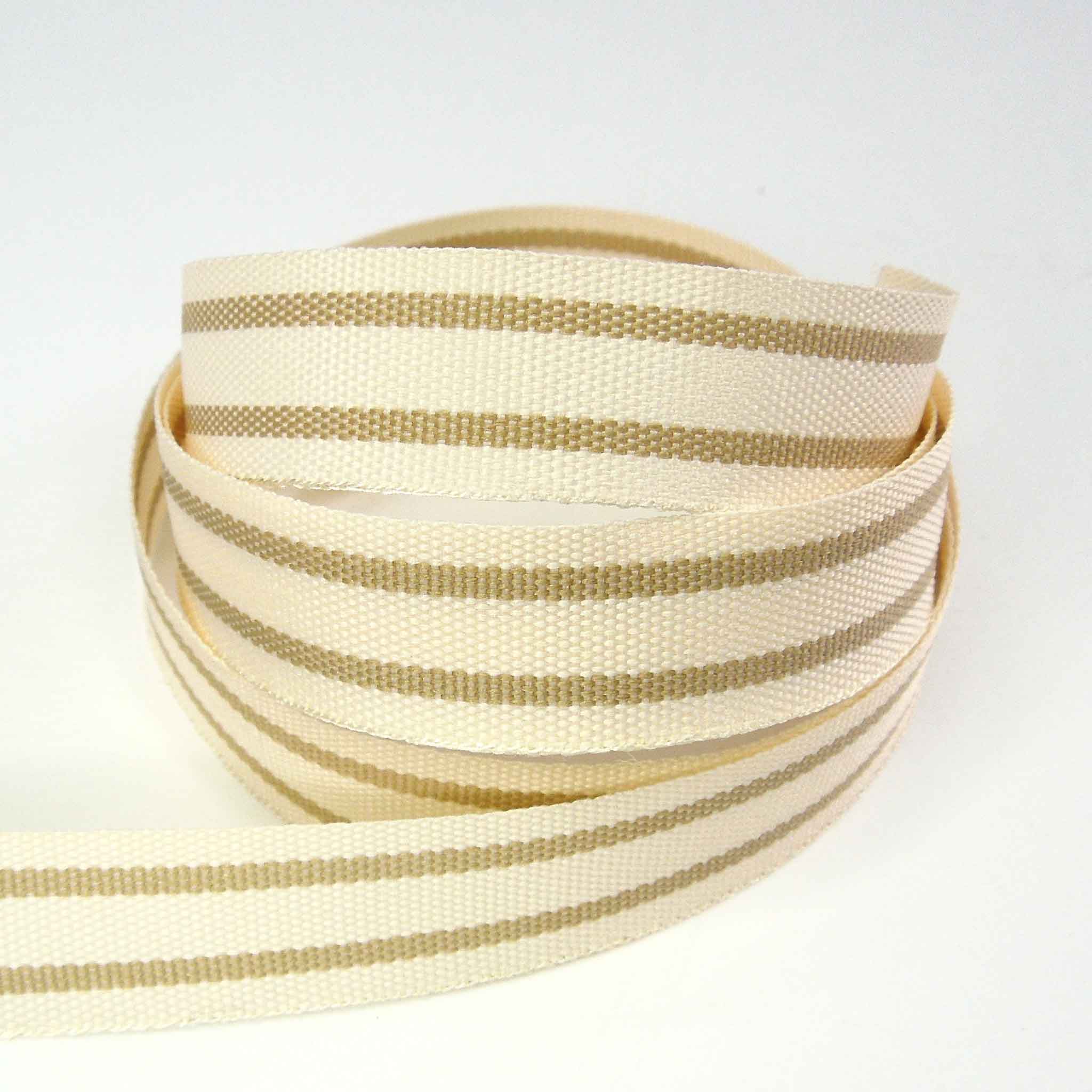 15mm Tea Towel Stripe Oatmeal Ribbon