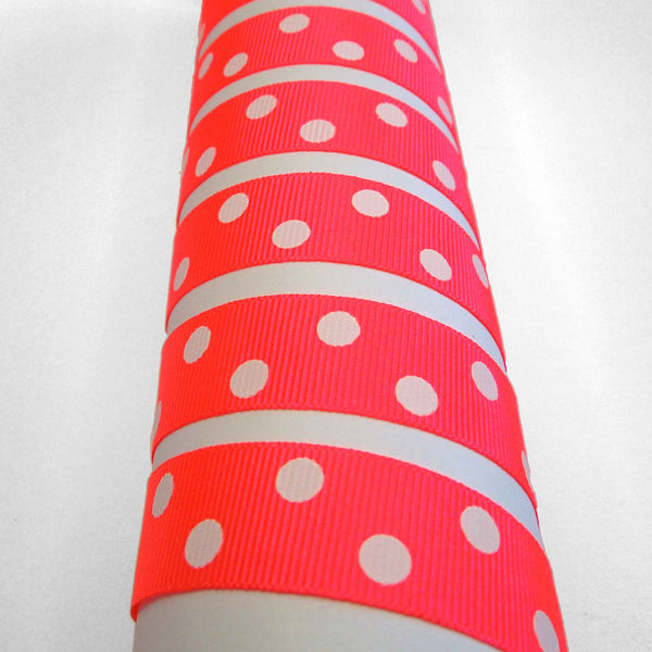 16mm Spotty Fluorescent Polka Dot Ribbon -Pink - Berisfords