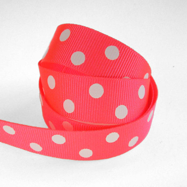 16mm Spotty Fluorescent Polka Dot Ribbon -Pink - Berisfords