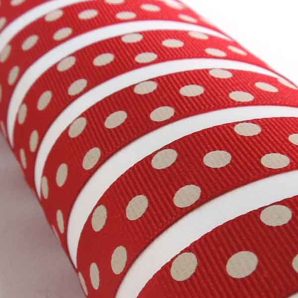 15 mm Red and Ivory Spotty Grosgrain Ribbon