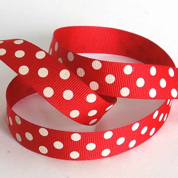15 mm Red and Ivory Spotty Grosgrain Ribbon