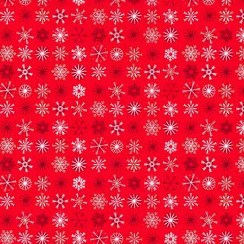 Red Metallic Snowflake Cotton Fabric by Makower 1796/R
