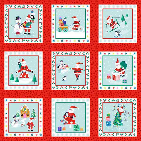 Kid's Red Labels Cotton Fabric by Makower 1955/1, Jolly Santa Collection
