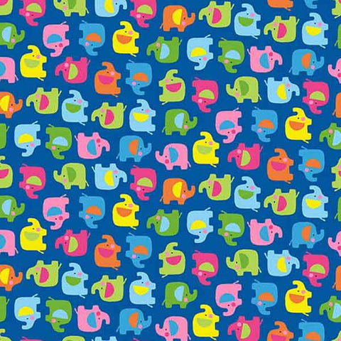 Kid's Blue Mini Elephant Cotton Fabric by Makower 2069/B from their Ellie Collection