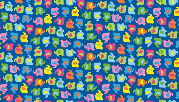 Kid's Blue Mini Elephant Cotton Fabric by Makower 2069/B from their Ellie Collection