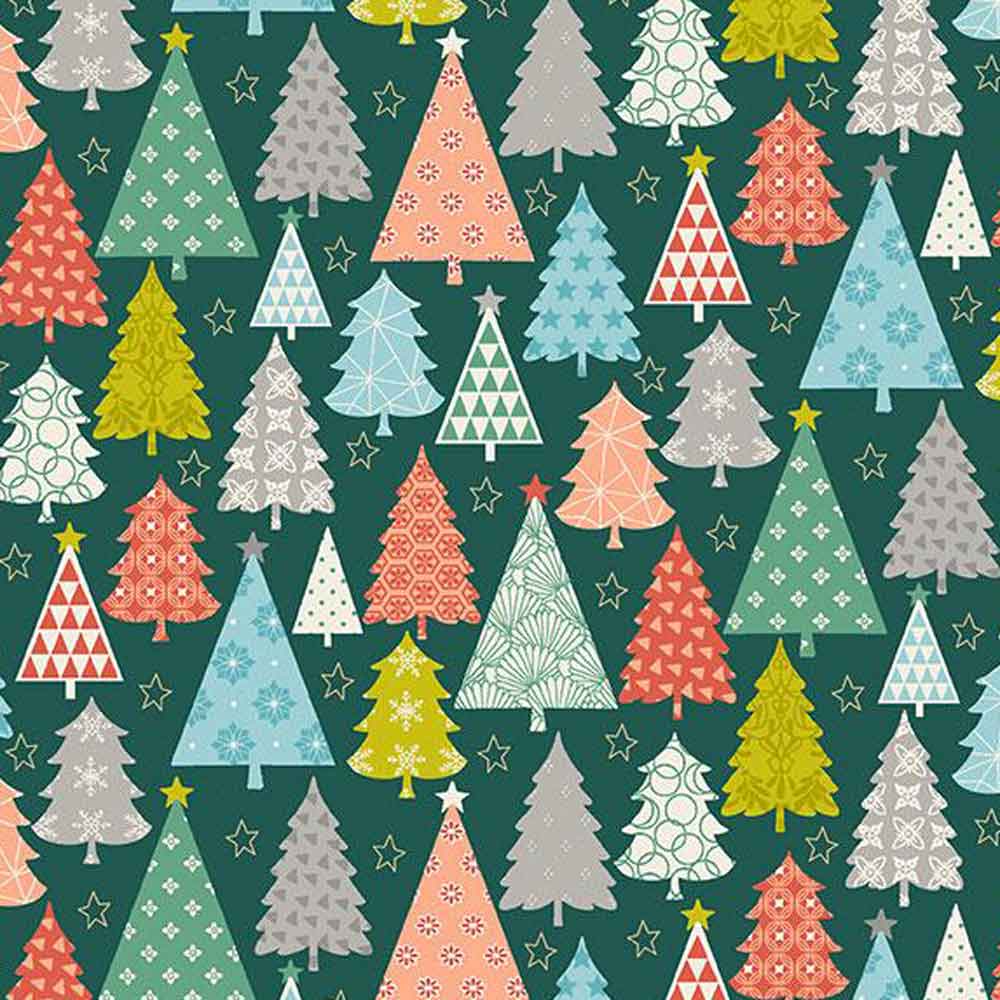 Xmas Green Trees Cotton Fabric by Makower 2112/1, Merry Collection