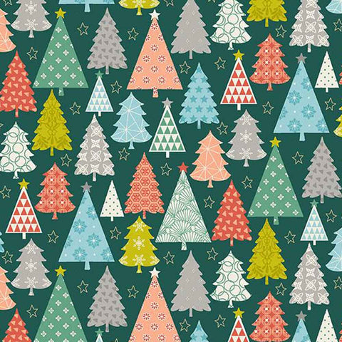 Xmas Green Trees Cotton Fabric by Makower 2112/1, Merry Collection