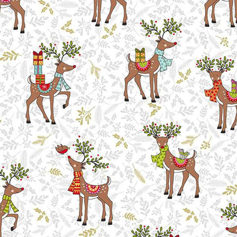 Reindeer Cotton Fabric by Makower 2119/1, Festive Collection
