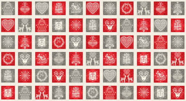 Xmas Squares Cotton Fabric by Makower 2132/1, Scandi Collection