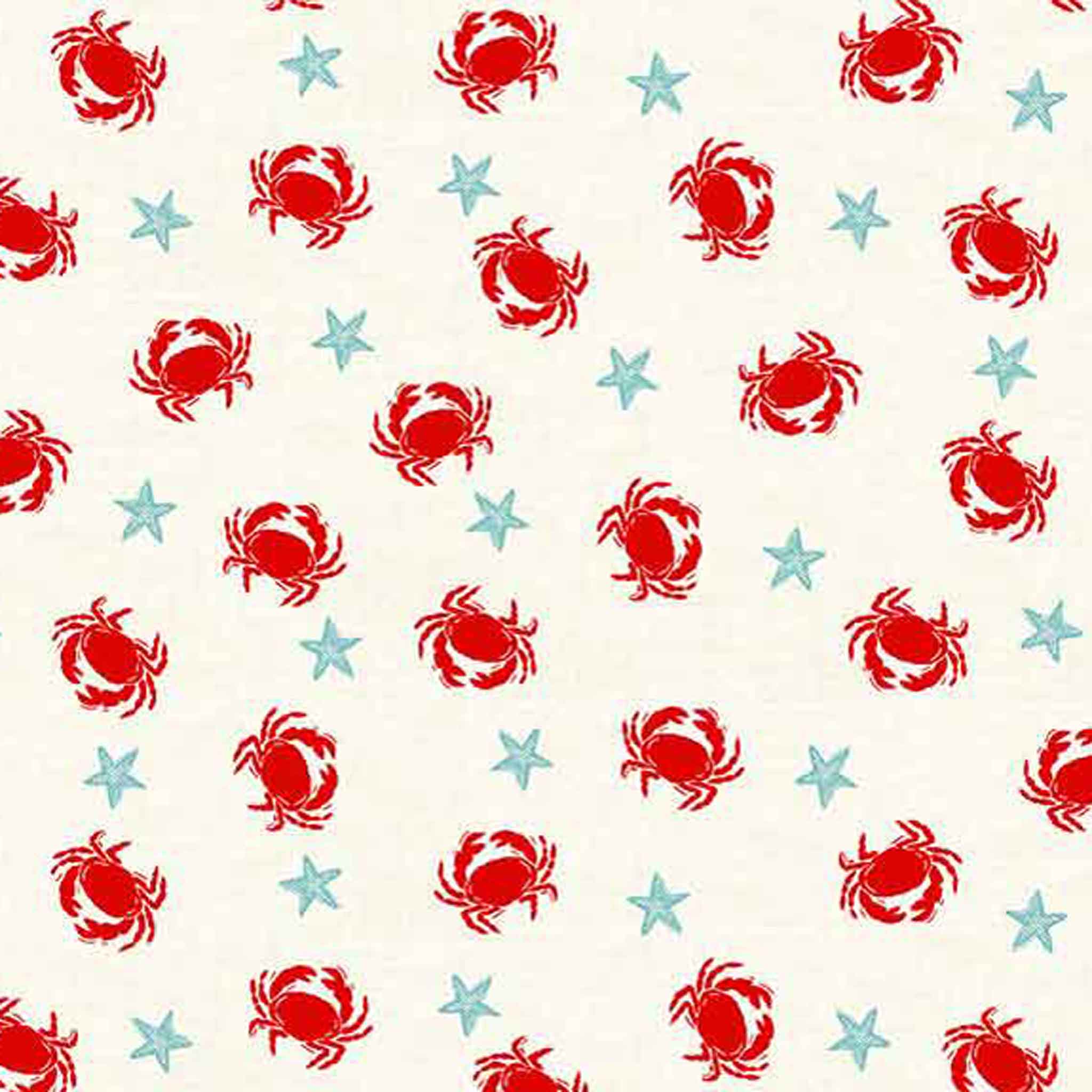 Red Crabs on White Cotton Fabric by Makower 2211/Q, Sail Away Collection