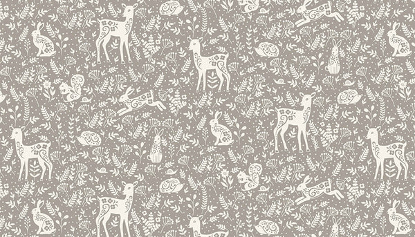Animals Grey Cotton Fabric Makower 2264/S - Clara's Garden Collection