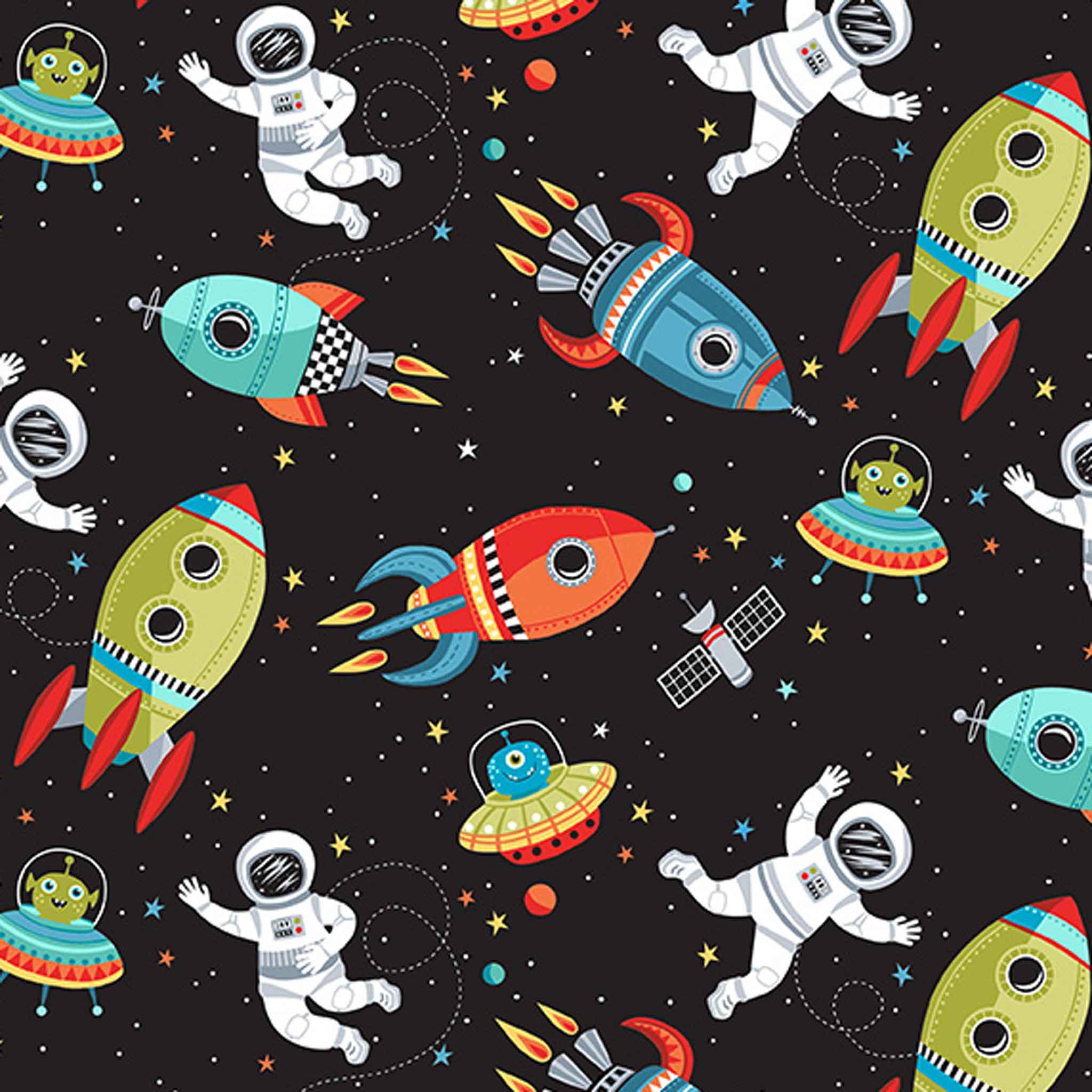 Scene Black Cotton Fabric by Makower 2267/X, Outer Space Collection