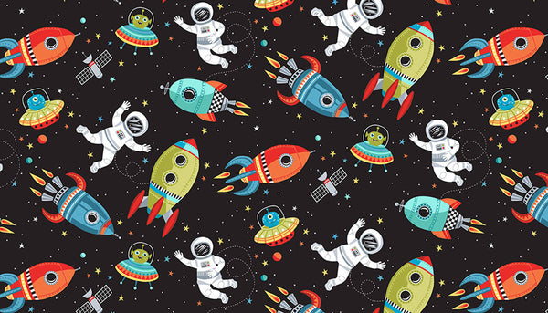 Scene Black Cotton Fabric by Makower 2267/X, Outer Space Collection
