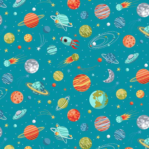 Blue Planets Cotton Fabric by Makower 2270/B, Outer Space Collection