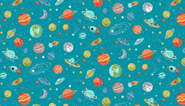 Blue Planets Cotton Fabric by Makower 2270/B, Outer Space Collection