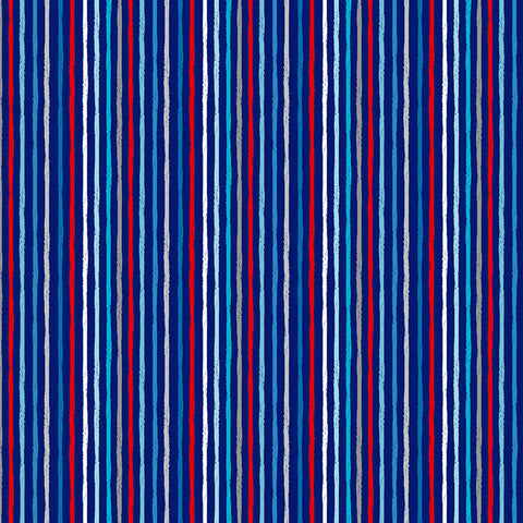 Chalk Stripe on Blue Cotton Fabric Makower 2347/BB - Beside The Sea Collection