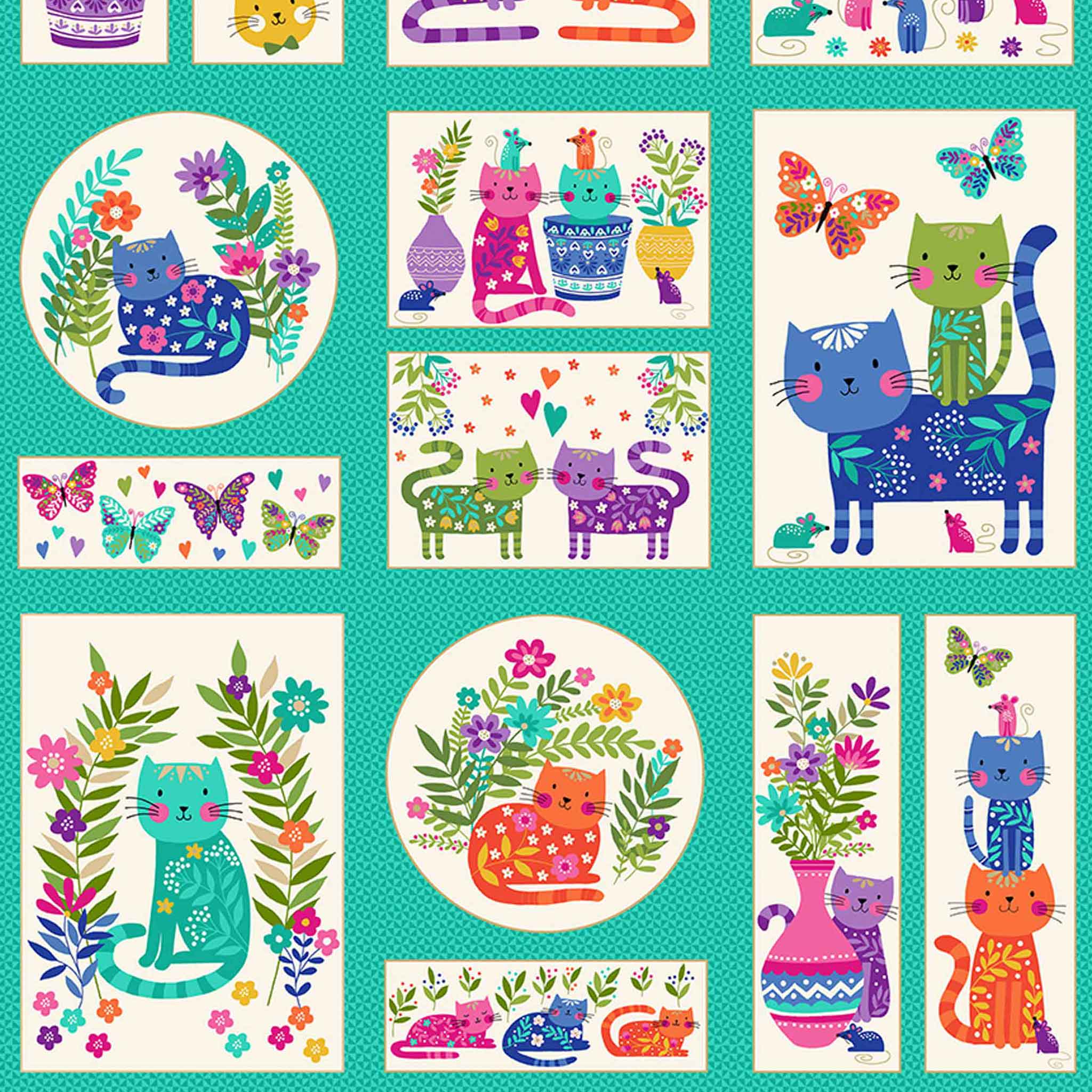 Panel Cotton Fabric Makower 2352/1 - Katie's Cats Collection