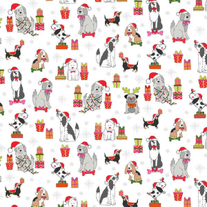 Xmas Dog Scatter Cotton Fabric Cream Makower 2365/Q - Yappy Christmas
