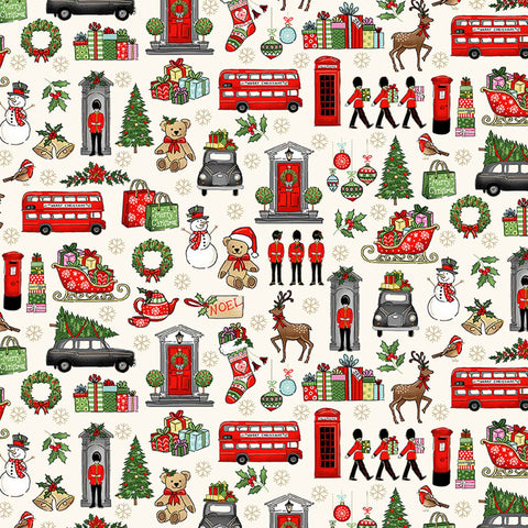 London Christmas Icons Cotton Fabric Cream - Makower 2370/Q