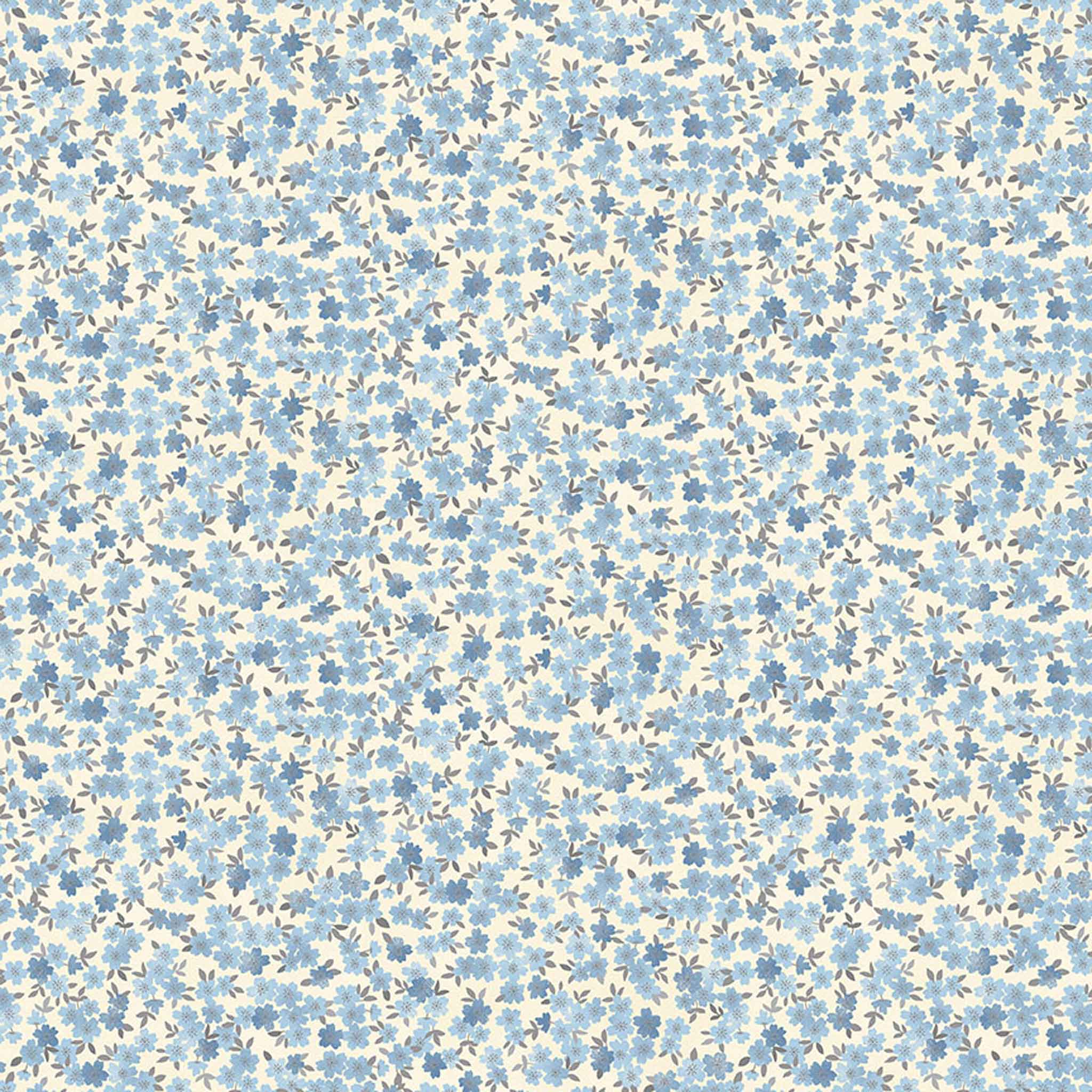 Blossom Cotton Fabric - Blue - Makower 2412/B - Tranquility Collection