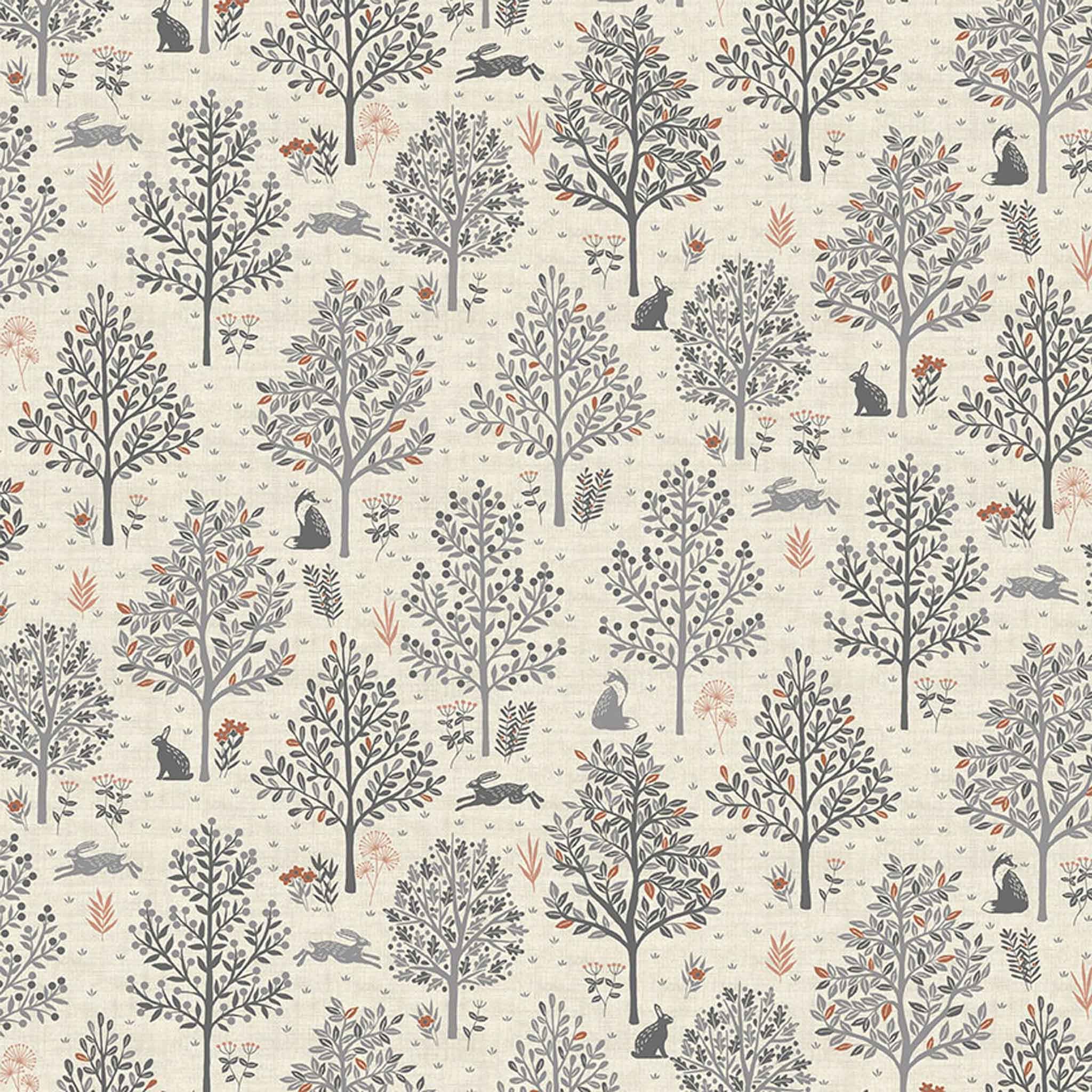 Trees Cotton Fabric Silver Grey Makower 2416/S - Hedgerow Collection
