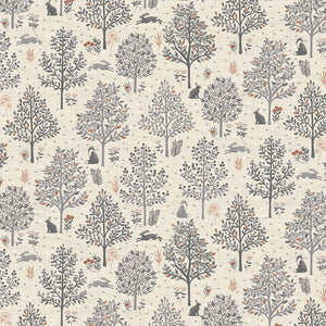 Trees Cotton Fabric Silver Grey Makower 2416/S - Hedgerow Collection