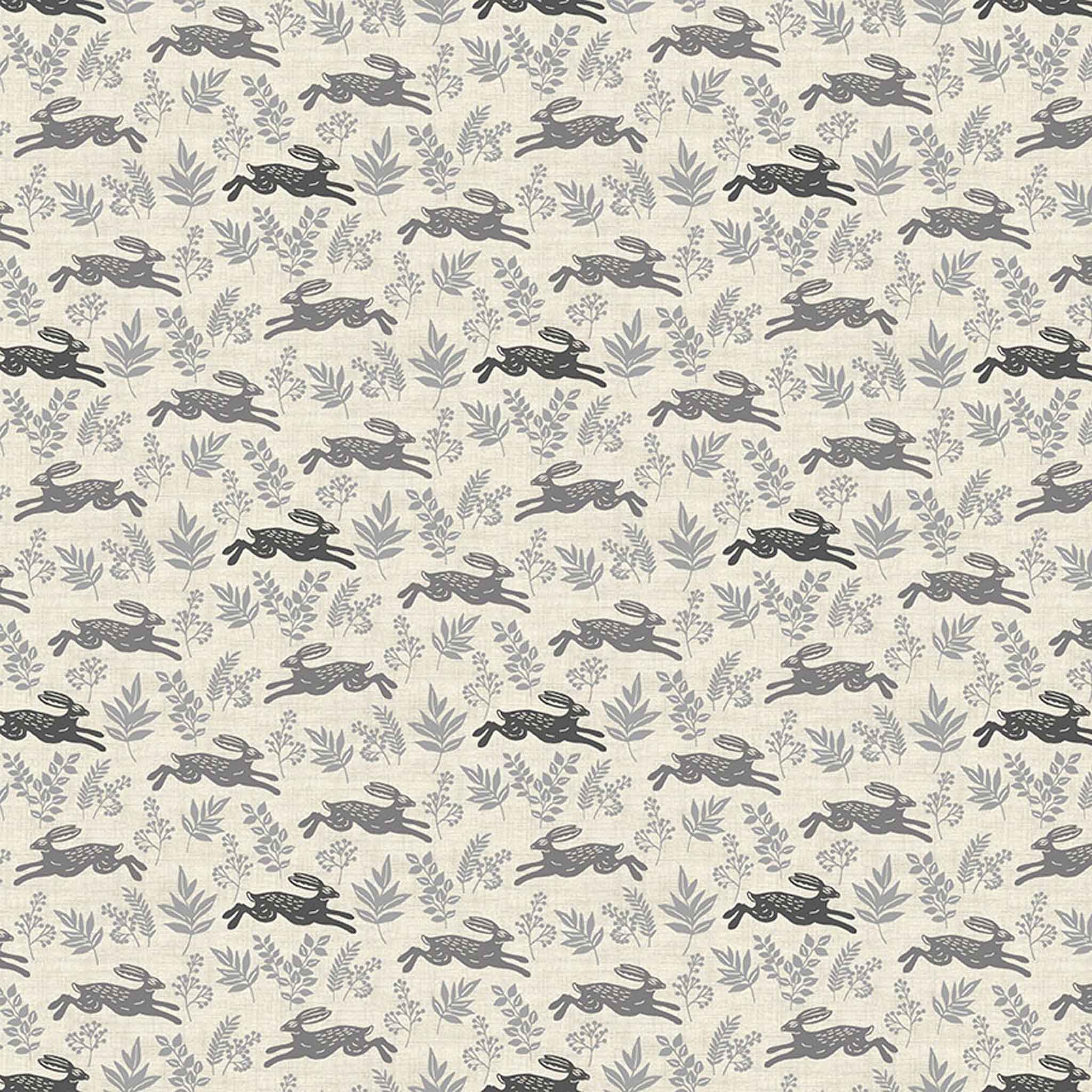 Hares Cotton Fabric Silver Grey Makower 2420/S - Hedgerow Collection