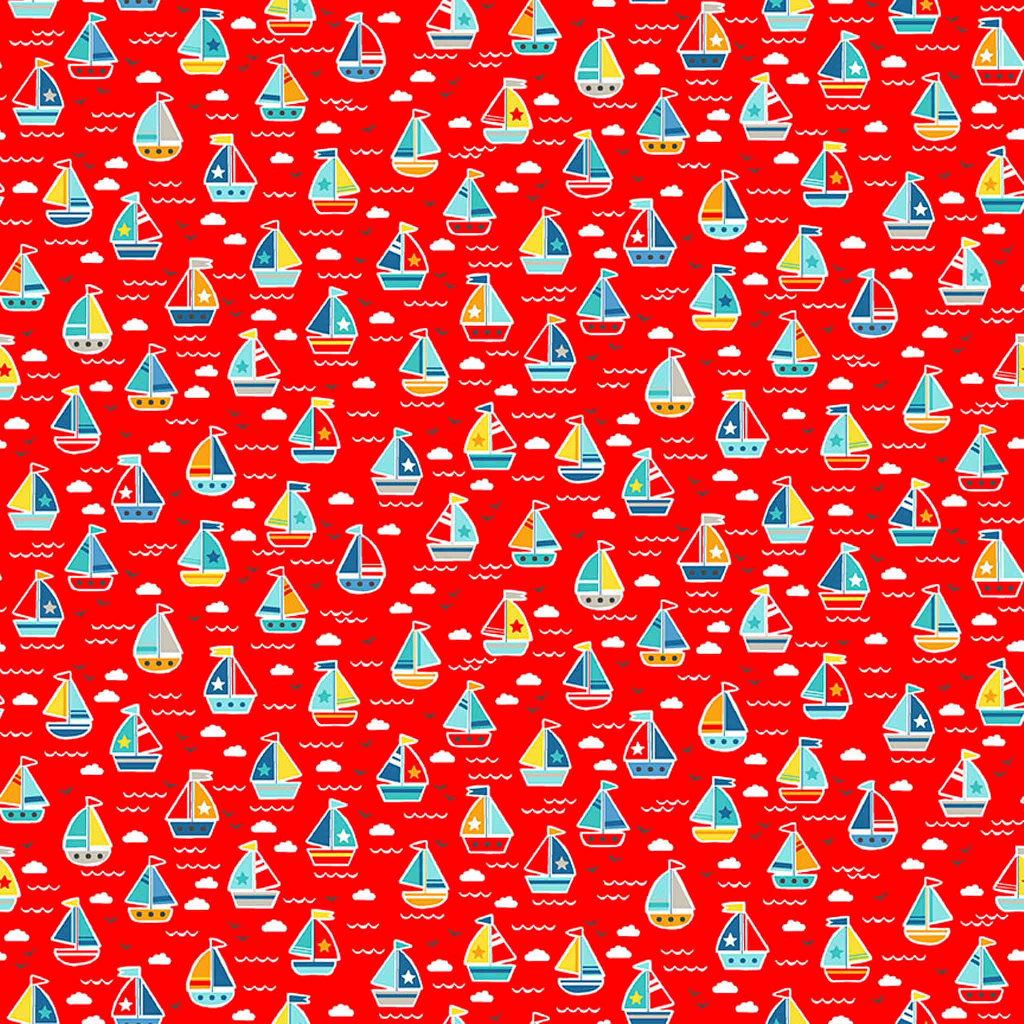 Boats Cotton Fabric Red Makower 2439/R - Pool Party Collection