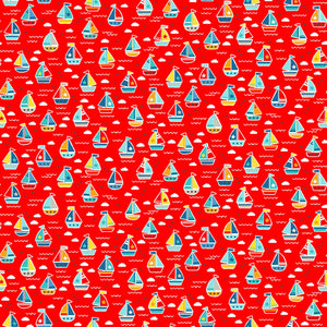 Boats Cotton Fabric Red Makower 2439/R - Pool Party Collection