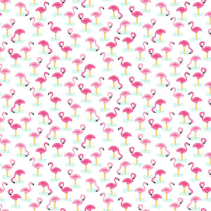 Flamingos Cotton Fabric White Makower 2440/W - Pool Party Collection