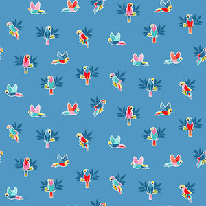 Parrots Cotton Fabric Blue Makower 2443/B - Pool Party Collection