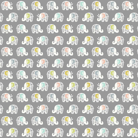 Elephants Cotton Fabric Grey Makower 2449/S - Baby Safari Collection