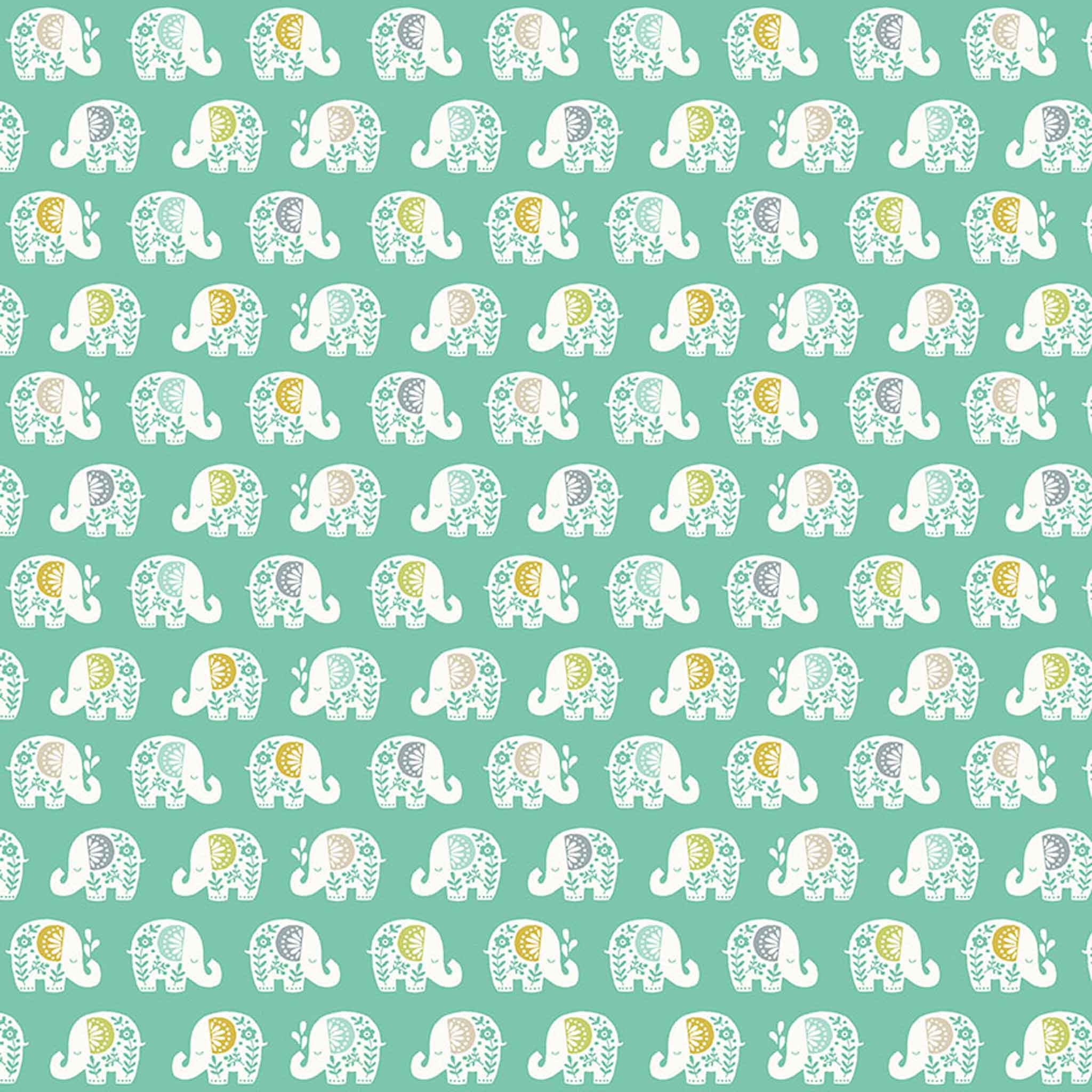 Elephants Cotton Fabric Turquoise Makower 2449/T - Baby Safari Collection