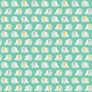 Elephants Cotton Fabric Turquoise Makower 2449/T - Baby Safari Collection