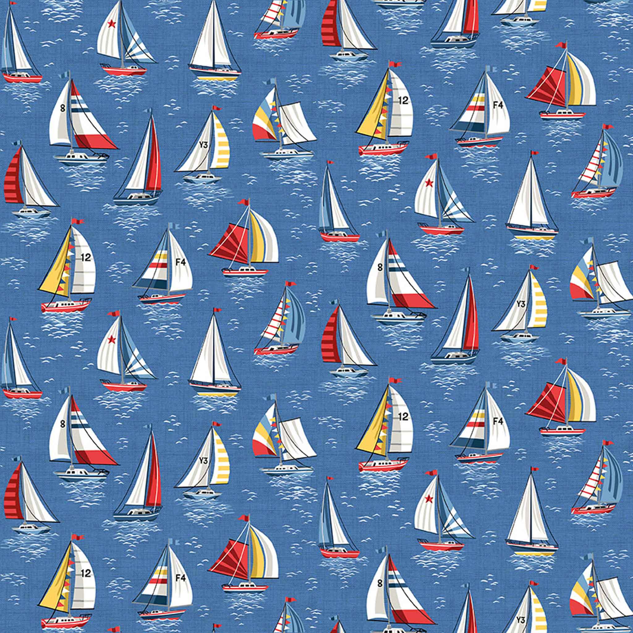 Yachts Cotton Fabric Dark Blue Makower 2496/B - Nautical Collection