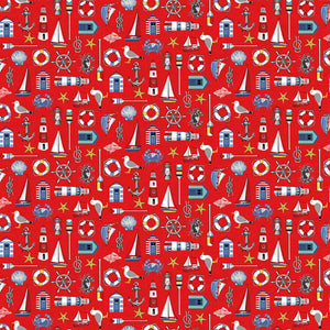 Icons Cotton Fabric Red Makower 2497/R - Nautical Collection