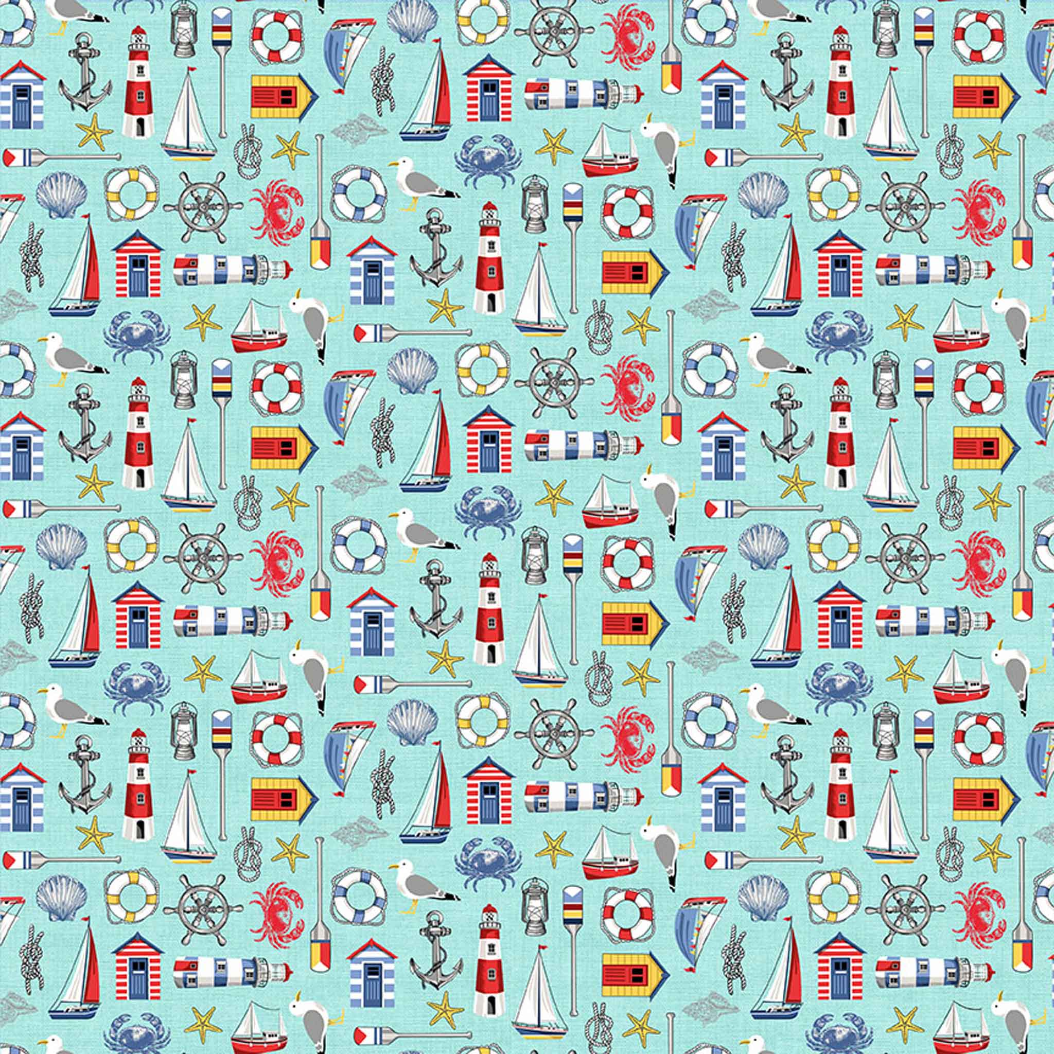 Icons Cotton Fabric Turquoise Makower 2497/T - Nautical Collection