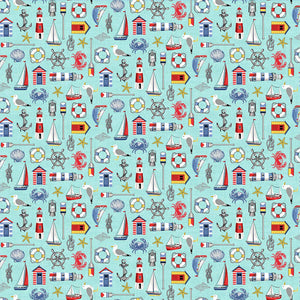 Icons Cotton Fabric Turquoise Makower 2497/T - Nautical Collection