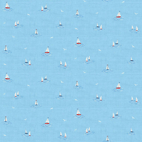 Little Boats Cotton Fabric Light Blue Makower 2500/B3 - Nautical Collection