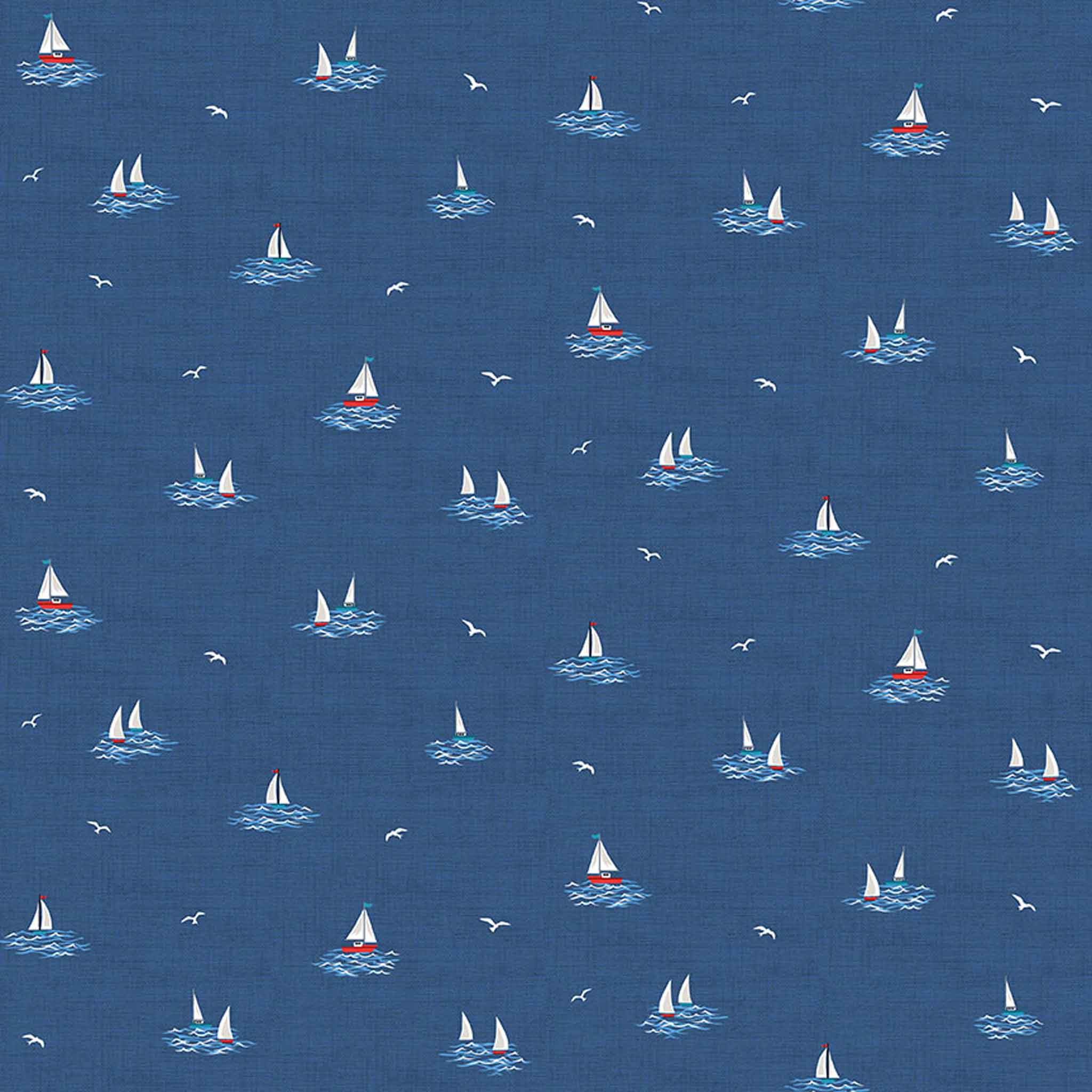 Little Boats Cotton Fabric Dark Blue Makower 2500/B8 - Nautical Collection