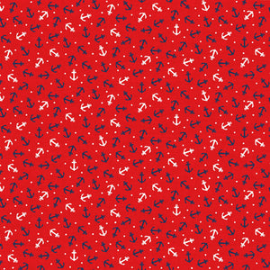 Anchors Cotton Fabric Red Makower 2501/R - Nautical Collection