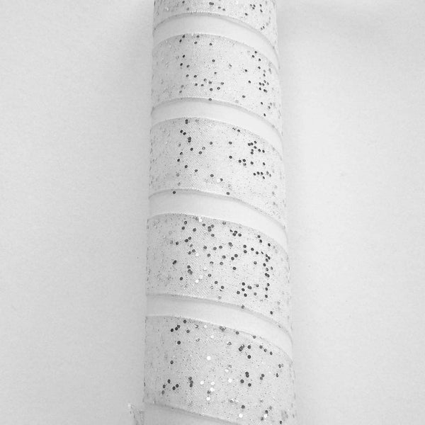 Random Glitter Sheer Ribbon White Berisfords - 25mm