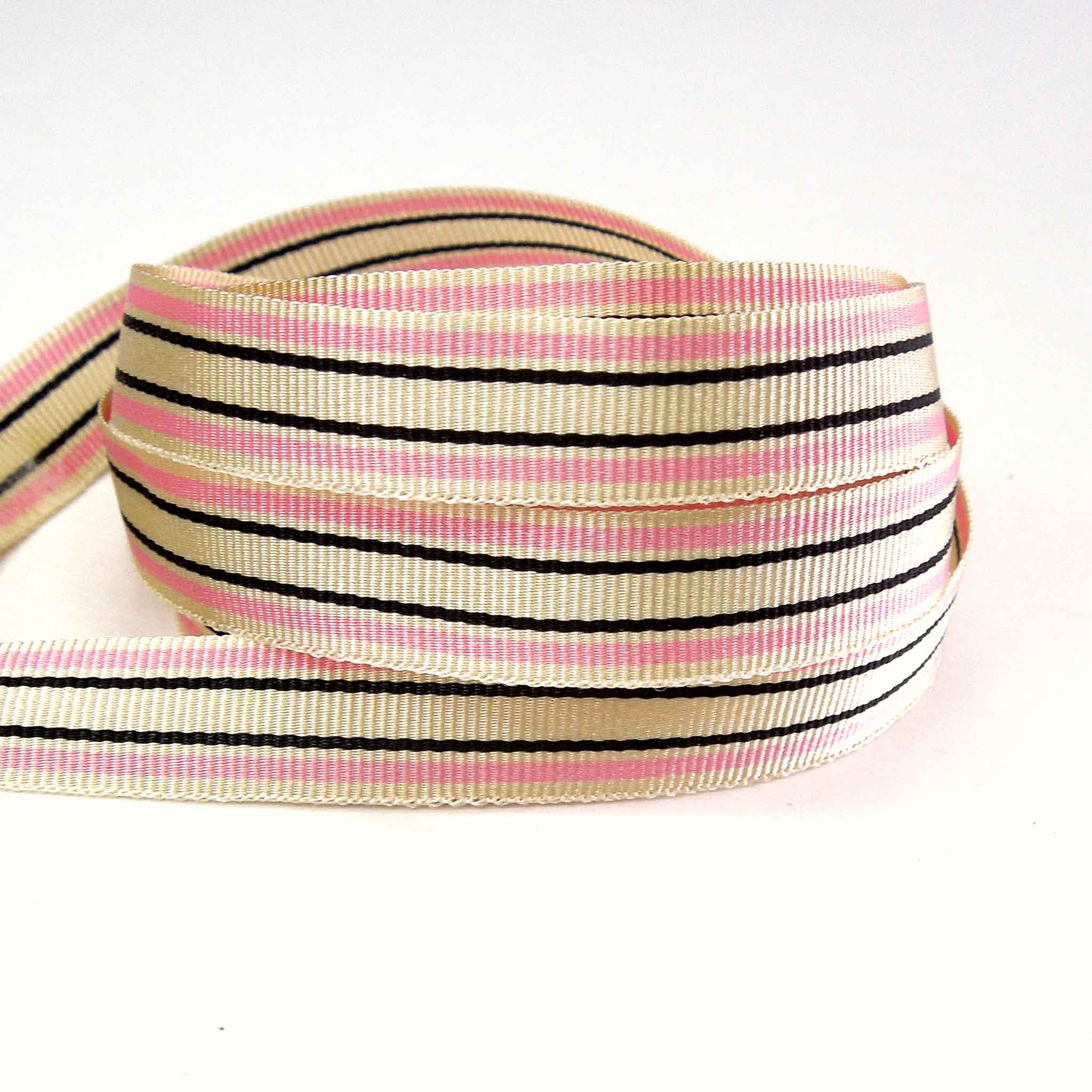 10mm Deckchair Stripe Ribbon Pink - Berisfords