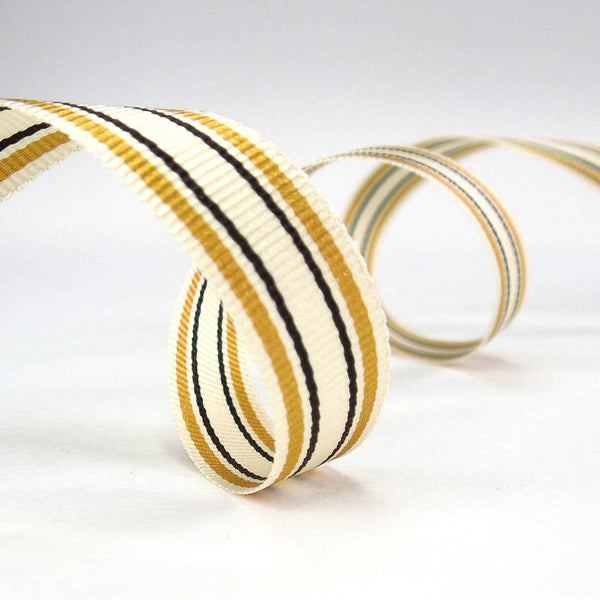 10mm Deckchair Stripe Ribbon Gold - Berisfords