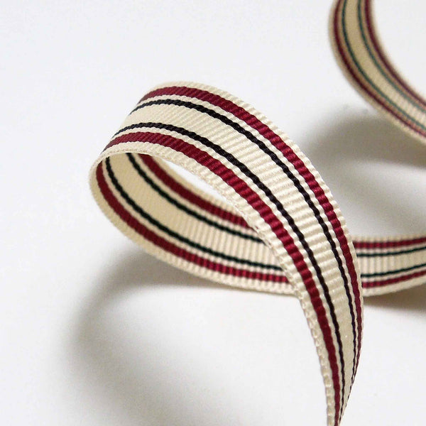 10mm Deckchair Stripe Ribbon Burgundy - Berisfords
