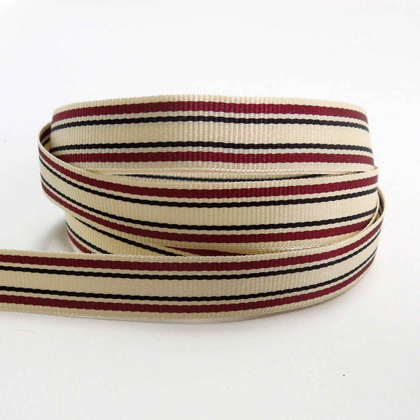 10mm Deckchair Stripe Ribbon Burgundy - Berisfords