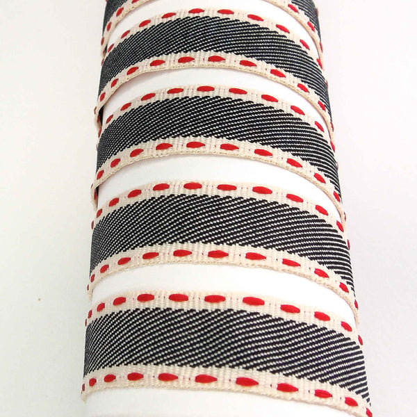 Vintage Stitch Ribbon Black Berisfords - 15mm